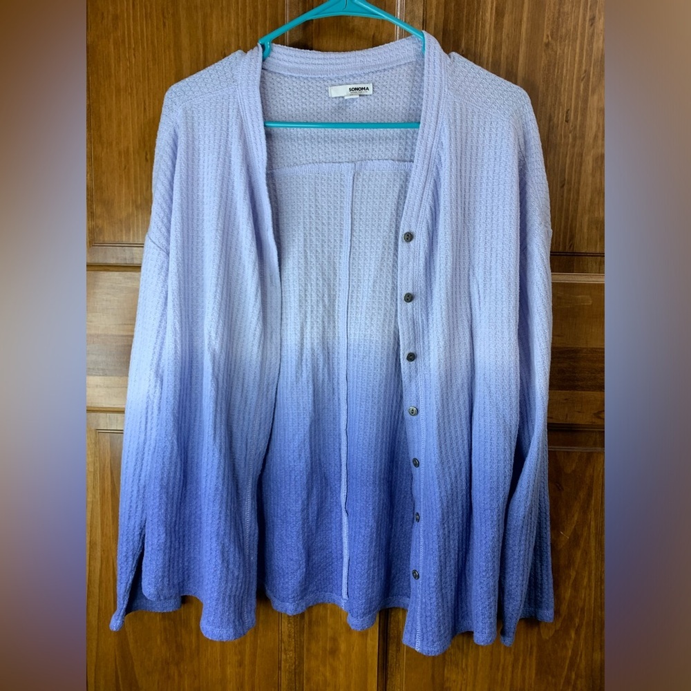 Womens Sonoma Two Toned Blue Long Sleeve Button Up Sweater Sz Medium